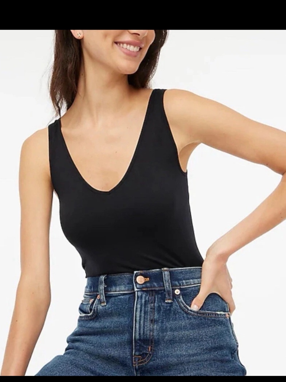 J.CREW Tank Top Women medium Black Layering Sleeveless V-Neck Stretch